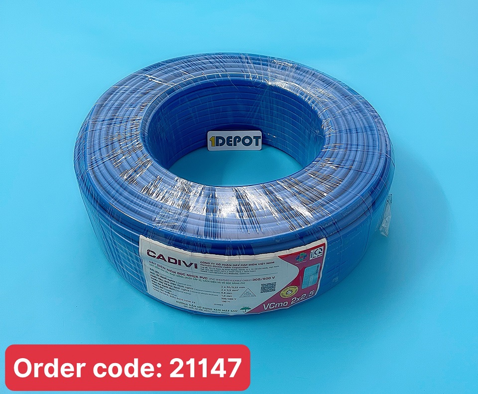 Dây cáp điện đôi mềm ovan Vcmo Cadivi 2x2,5 màu xanh, ruột đồng bọc nhựa PVC, cuộn 100 mét