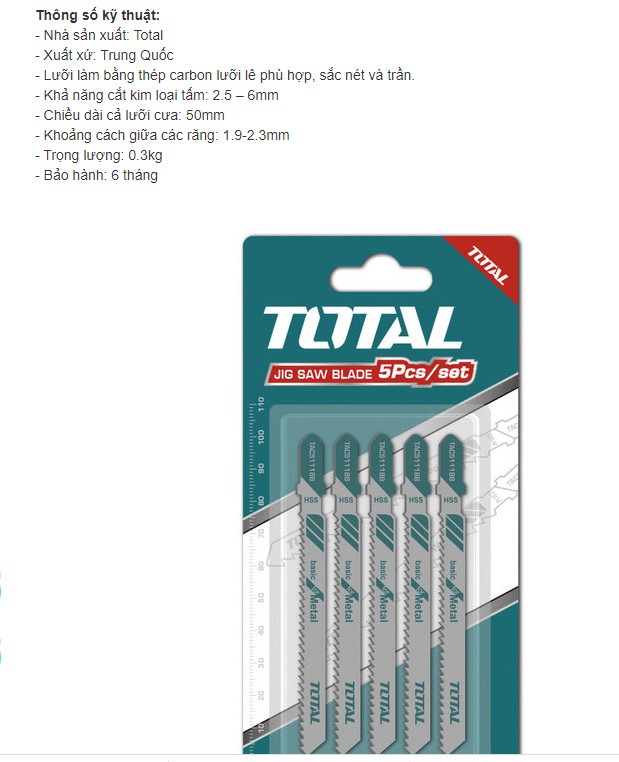 BỘ LƯỠI CƯA SẮT 5 CHI TIẾT TOTAL TAC51118B