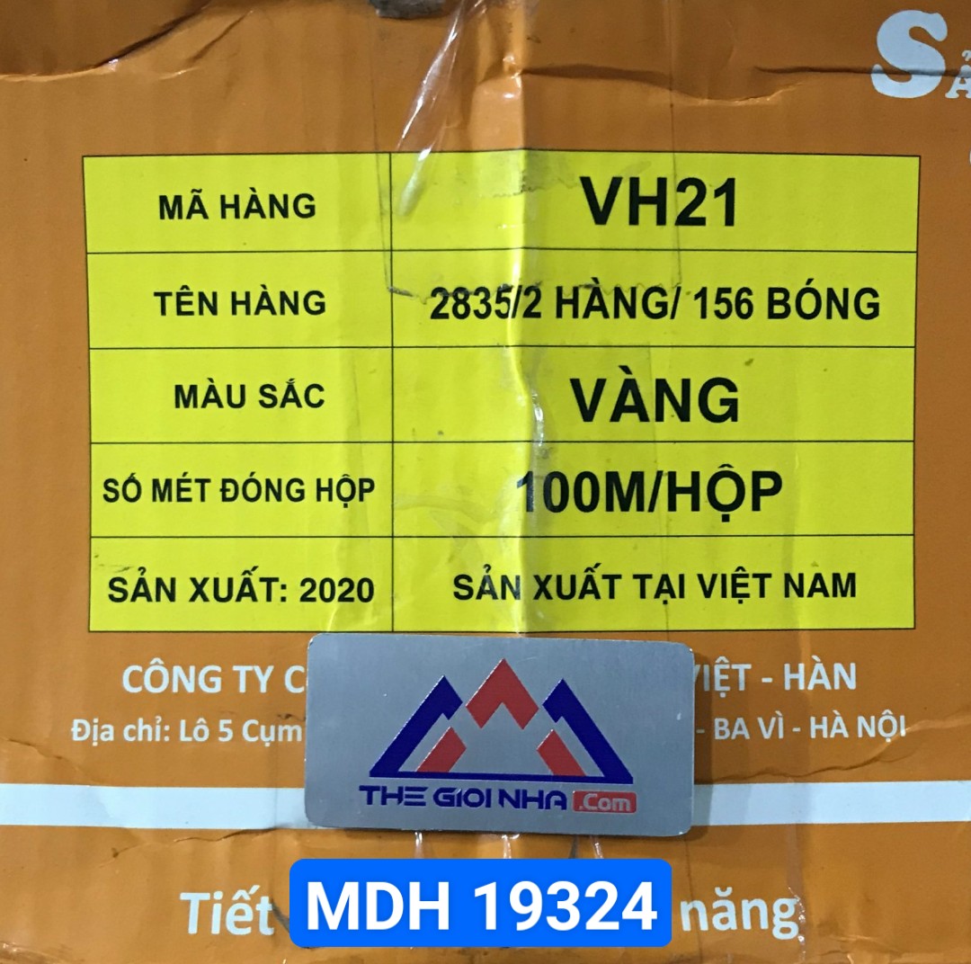 Led dây Aladanh Việt Hàn 7-7.5w/m VH21N 2835/2 hàng/156 bóng, điện áp AC220V, ánh sáng vàng