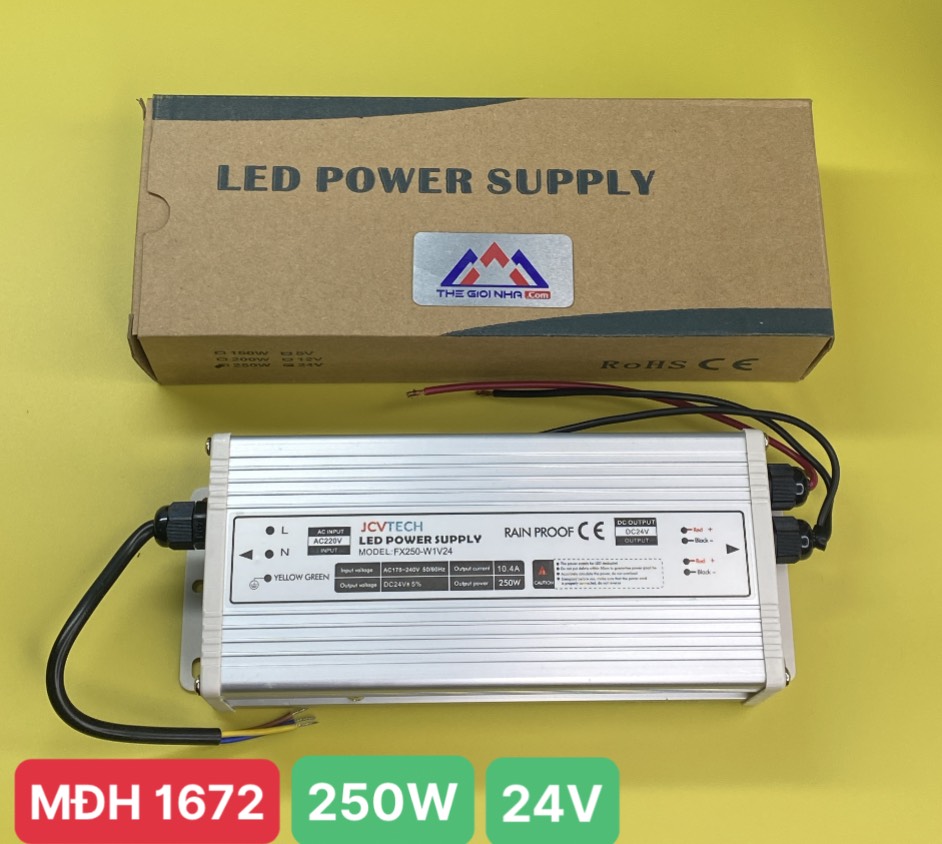 Nguồn 250W cho led dây JCVTECH JCV-250-24, điện áp vào 220V, điện áp ra 24V