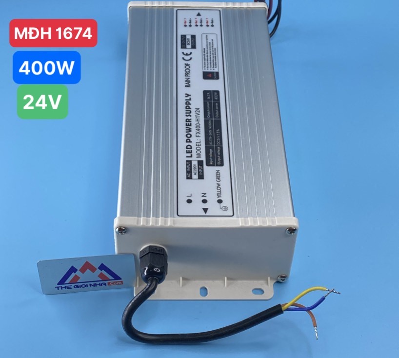 Nguồn 400W cho led dây JCVTECH FX400-H1V24, điện áp vào 220V, điện áp ra 24V