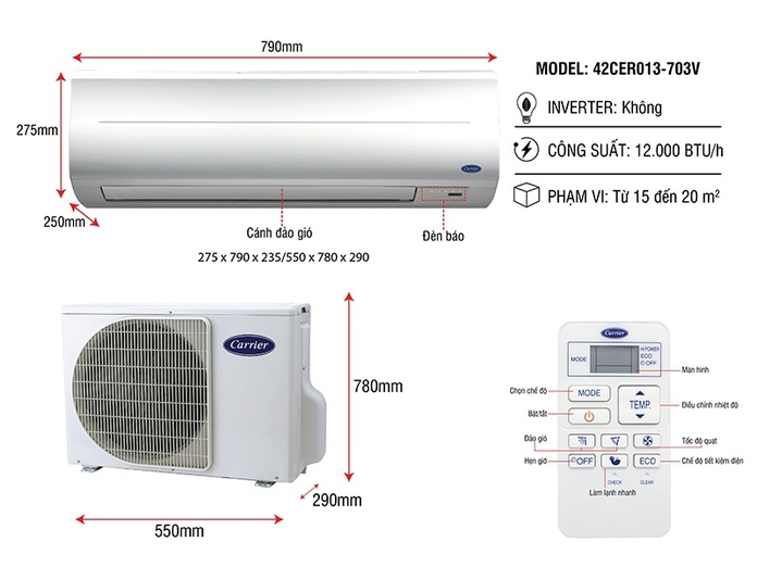 Máy lạnh Carrier 1.5 HP 38CER013-703V/42CER013-703V