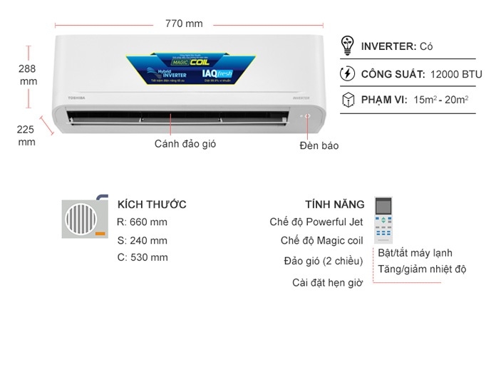 Máy lạnh Toshiba Inverter 1.5 HP RAS-H13C4KCVG-V/RAS-H13C4ACVG-V