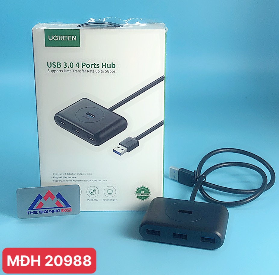 Bộ chia Hub USB 3.0 4 cổng màu đen dài 50CM Ugreen ( 20290)