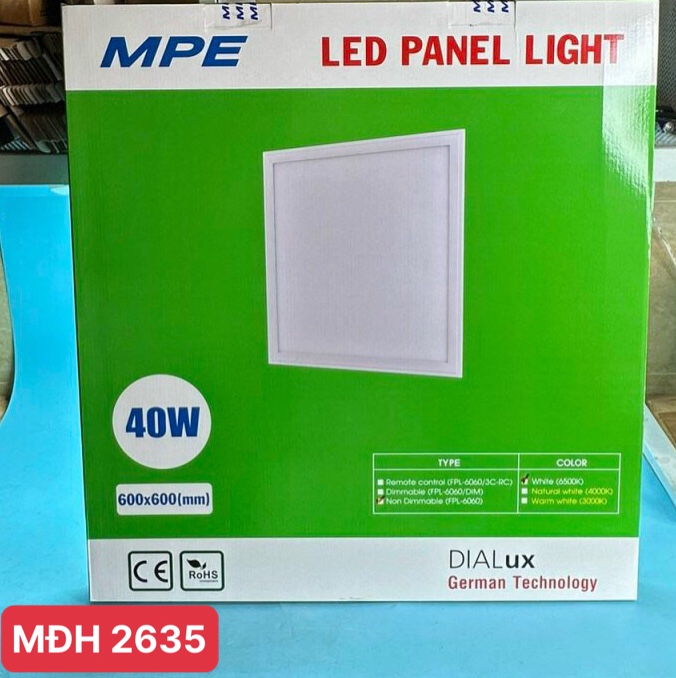 Đèn led panel tấm lớn 40w MPE FPL-6060T, kích thước 600x600x10mm, ánh sáng trắng