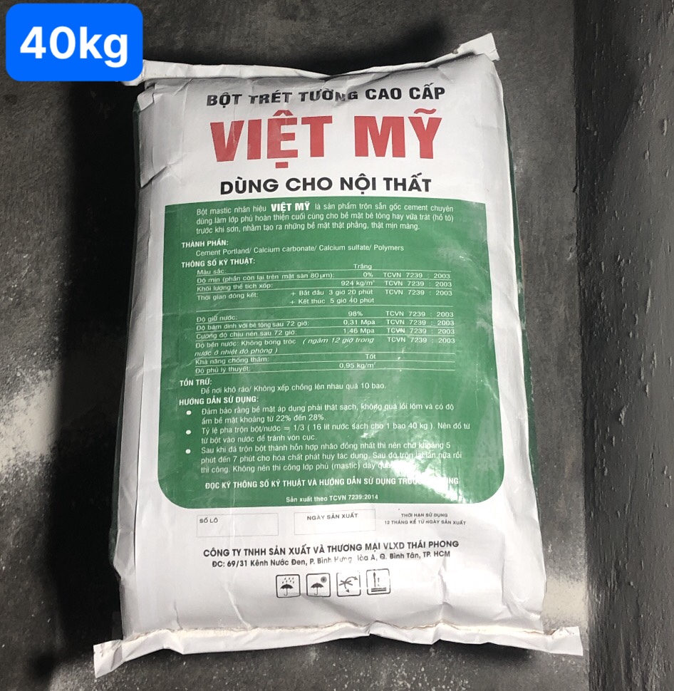 Bột trét tường cao cấp Việt Mỹ nội thất, 40kg