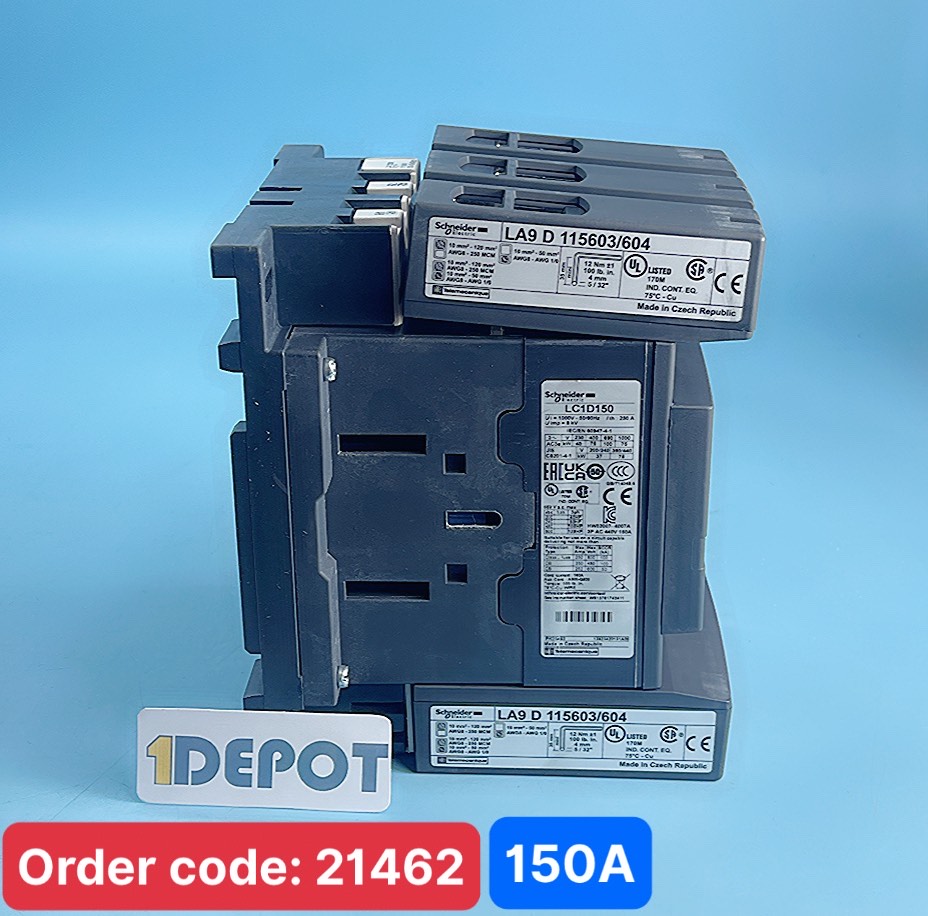 Khởi động từ Contactor 3 pha SCHNEIDER LC1D150F7, 150A, 75kW, 1NO+1NC Coil 110VAC