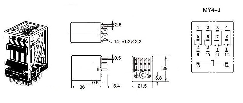 Rơ le trung gian 14 chân MY4NJ 220VAC 5A Omron