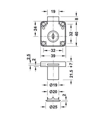 Khóa Vuông Econo Cửa Dày 22mm Hafele 232.01.220