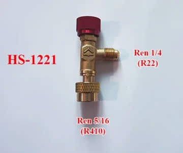 Van khóa Gas chống bỏng HongSen HS-1221, dùng cho gas lạnh R410A, R32, tay vặn đỏ đầu ren ( 1/4 - 5/16 )