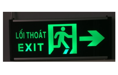 Biển báo thoát hiểm EXIT hướng phải có dạ quang dán tường, kt 15x35cm