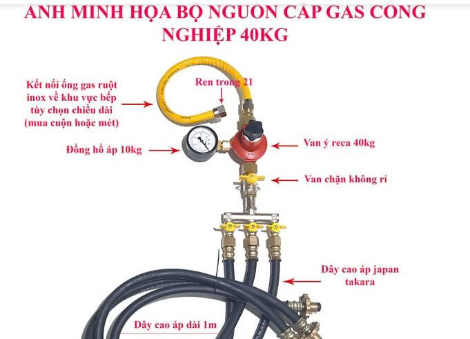 Bộ nguồn cấp gas công nghiệp 40kg loại 3 bình