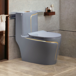 Bồn cầu R 45C xám sọc vàng, thiết kế sang trọng, xả mạnh