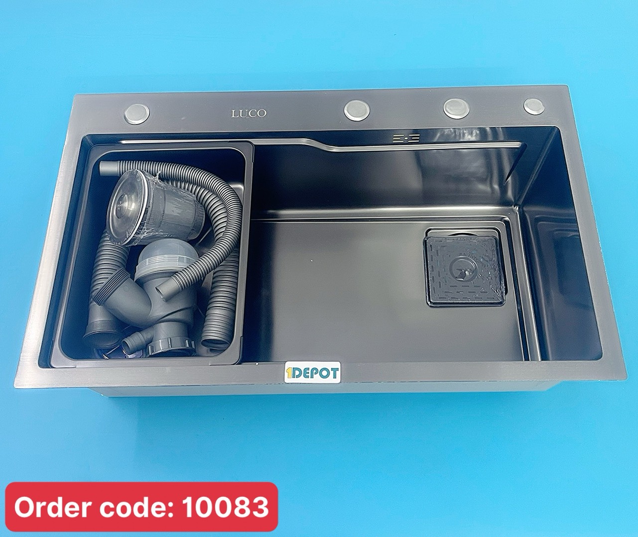 Chậu đúc 1 hố I304 NANO ĐEN, BÁN NGUYỆT, kt75*46 dày 3.0+0.9 mm