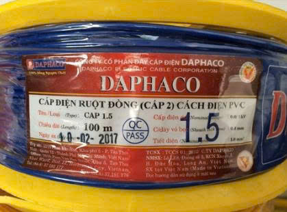 Dây điện đơn Daphaco CV 1.5 màu xanh, 100m/cuộn