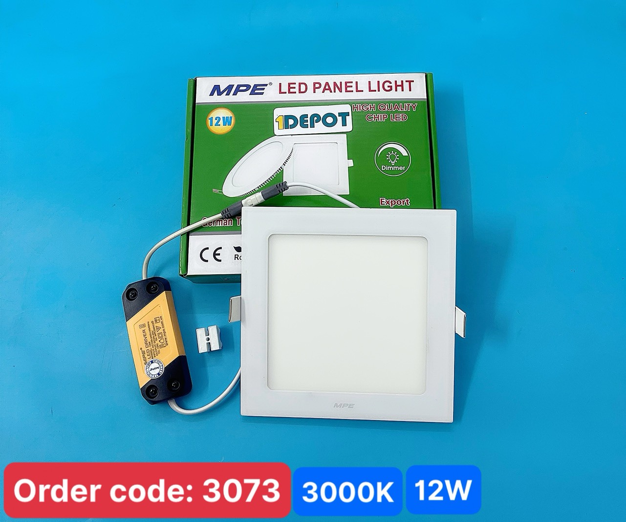 Đèn led panel âm trần vuông 12w Mpe SPL-12V, ánh sáng vàng, KT 170x170x22 mm, đục lỗ 150x150 mm