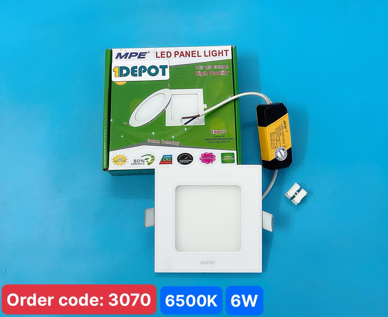 Đèn led panel âm trần vuông 6W MPE SPL-6T, ánh sáng trắng, KT 120x120x22, đục lỗ 105x105 mm