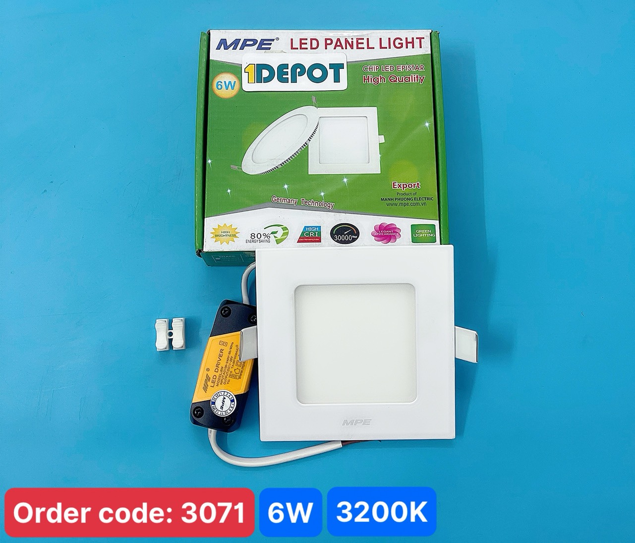 Đèn led panel âm trần vuông 6W MPE SPL-6V, ánh sáng vàng, KT 120x120x22, đục lỗ 105x105 mm