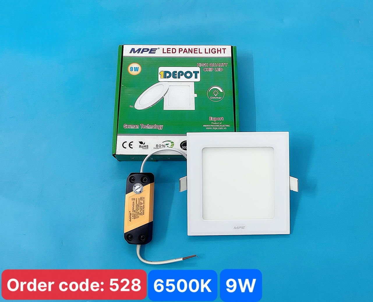 Đèn Led panel âm trần vuông 9W MPE SPL-9T ánh sáng trắng, KT 150x150x22 mm, đục lỗ 130x130 mm