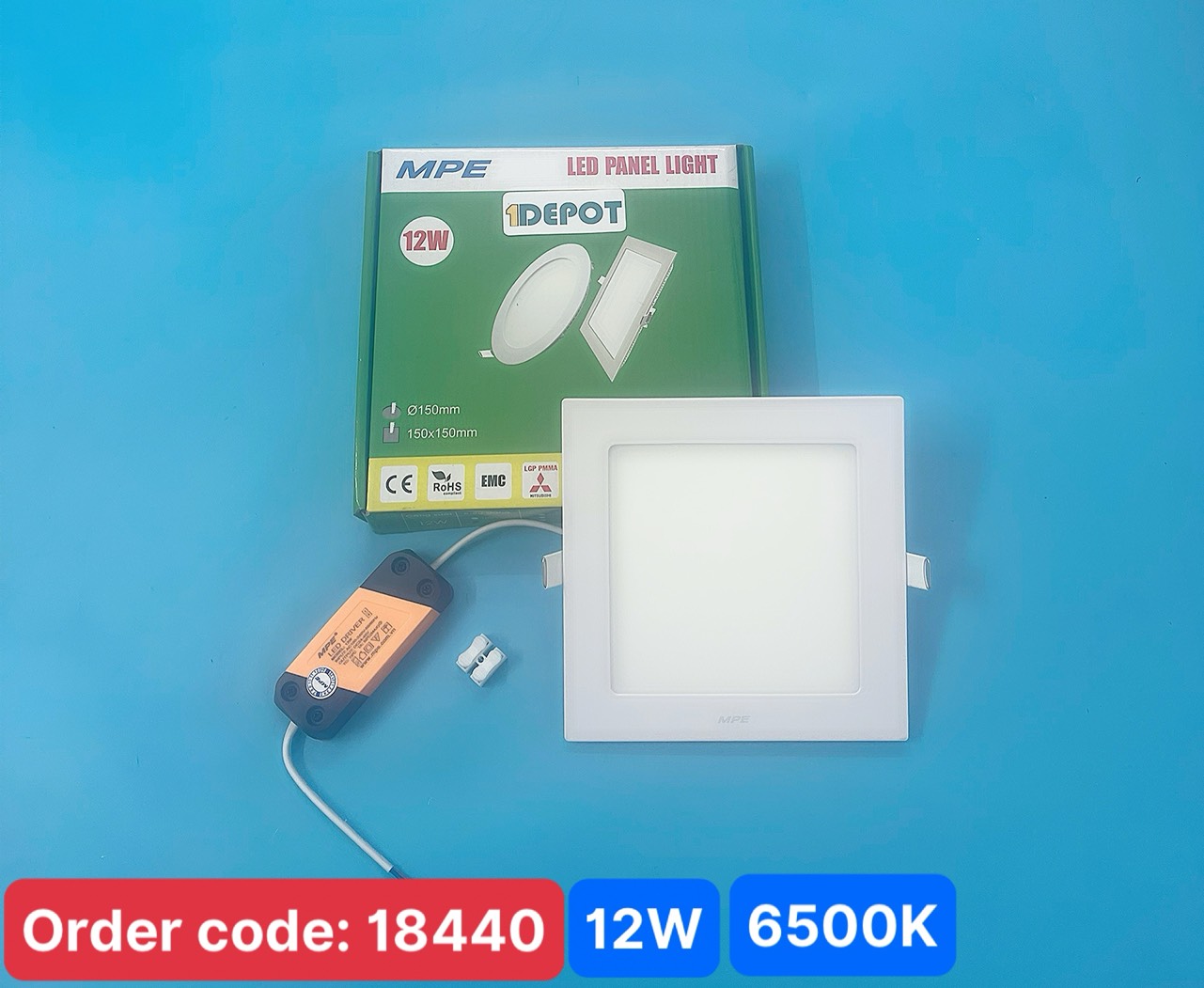 Đèn led vuông âm trần 12W MPE SPL-12T, ánh sáng trắng, kích thước 170 x 170x25mm, đóng gói 1 cái/hộp, 40 cái/thùng