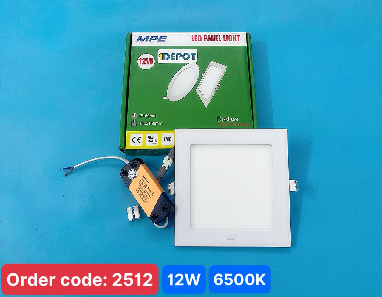Đèn led vuông âm trần 12W MPE SPL-12T, ánh sáng trắng, KT 170 x 170mm, đục lỗ 150 x 150 mm