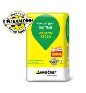 Keo dán gạch nội thất Webertai ST250, màu xám, 25kg/bao