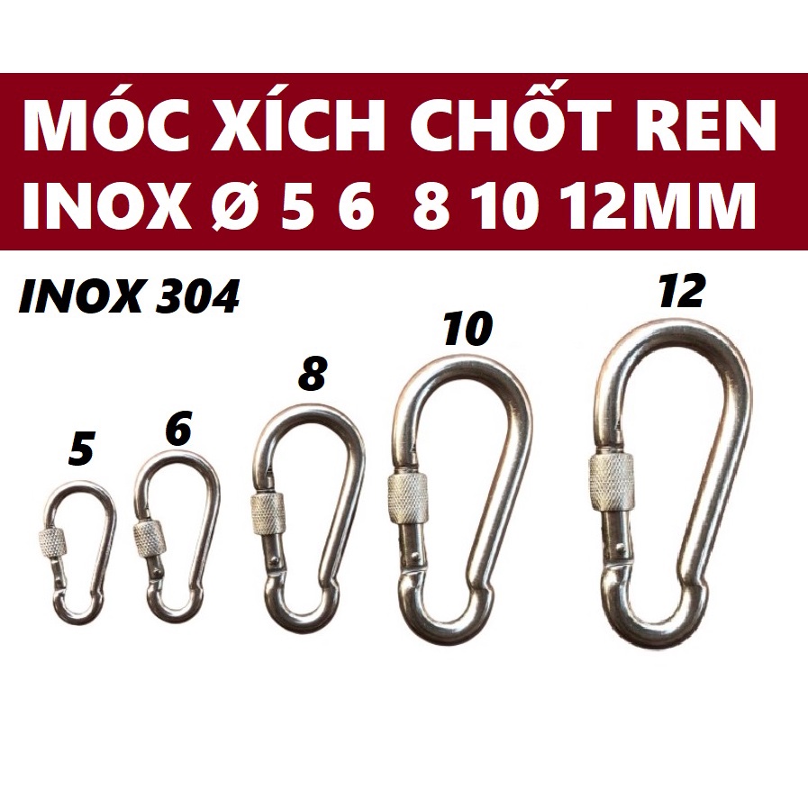 Móc xích chốt ren an toàn inox 304, kích thước M8