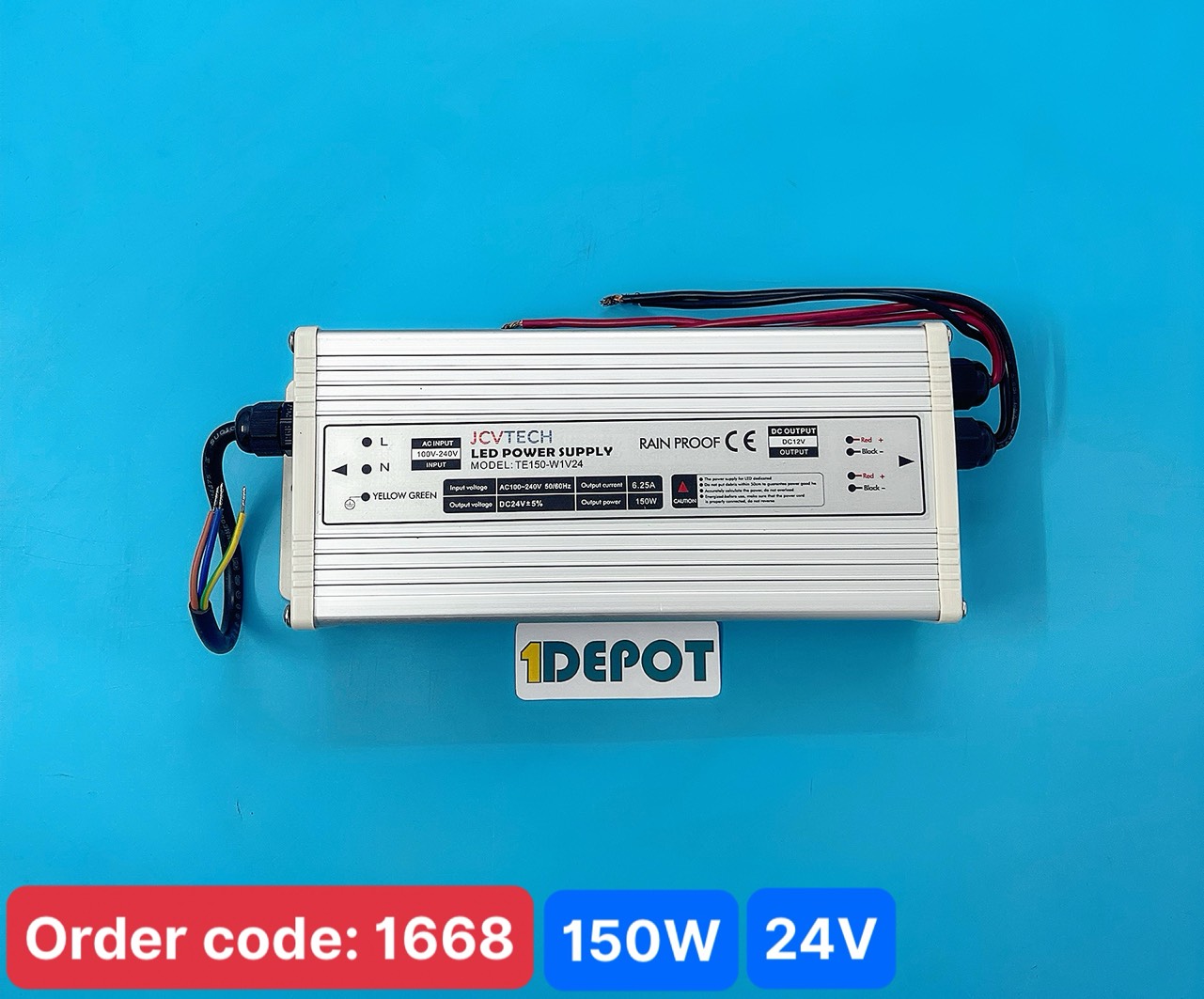 Nguồn 150W cho led dây JCVTECH FX150-H1V24, điện áp vào 220v, điện áp ra 24V