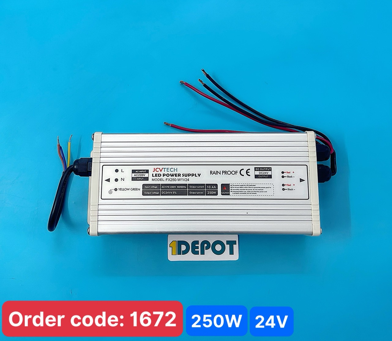 Nguồn 250W cho led dây JCVTECH JCV-250-24, điện áp vào 220V, điện áp ra 24V