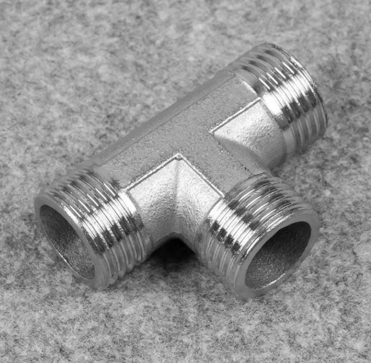 Nối T chia ống nước 3 đầu ren ngoài ø27 chất liệu inox 304