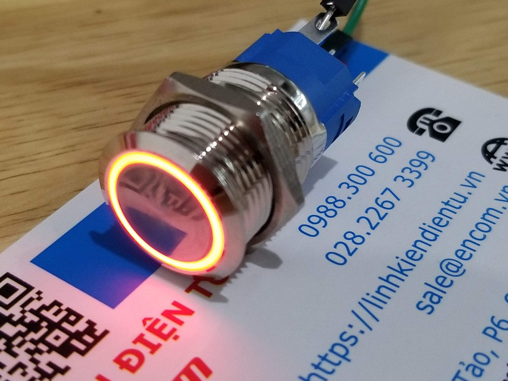 Nút nhấn nhả có đèn, vỏ inox, phi 16mm, 24v đèn LED màu xanh lục