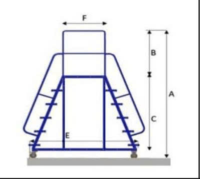 Thang di động, kt dài 3m x rộng 0.8m x cao 2.1m, lan can 0.8m, 7 bậc thang, 1 sàn, 2 lối đi, chất liệu sắt mạ kẽm