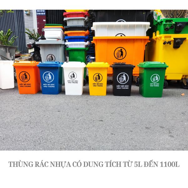 Thùng rác 60L nhựa PP/HDPE có bánh xe màu trắng