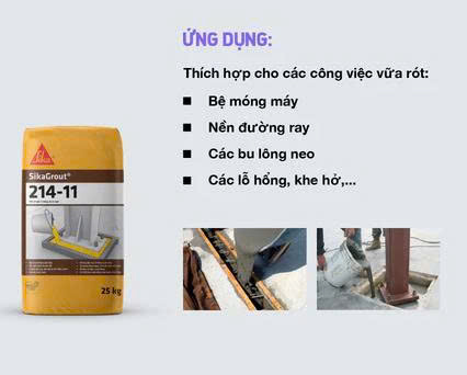 Vữa rót bù co ngót, gốc xi măng Sika Grout 214-11, màu xám, 25kg/bao